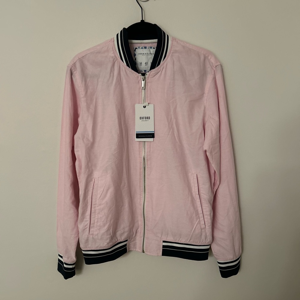 Mens Denim & Flower Ricky Singh Oxford Lightweight Jacket Size M Pink & Blue